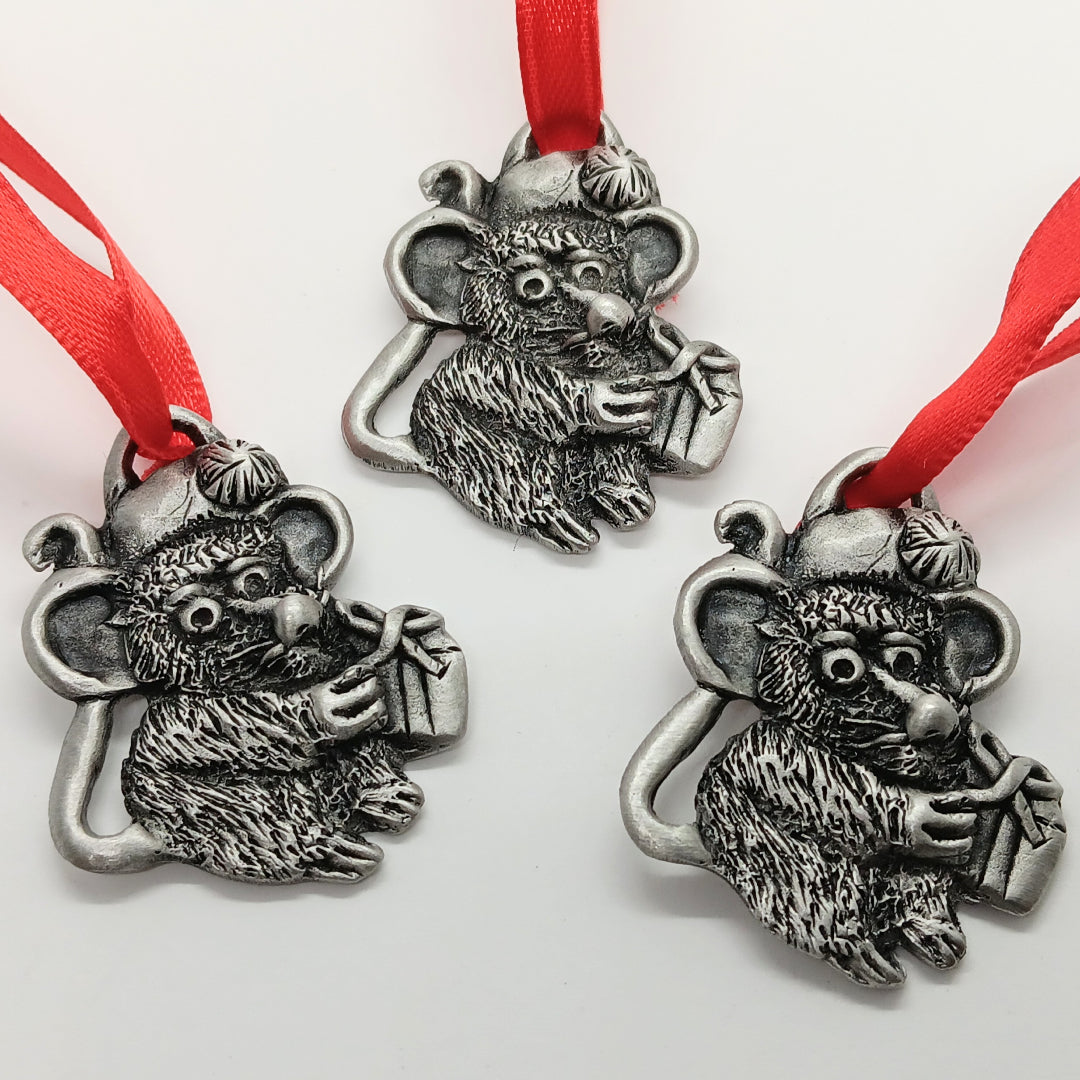 3 Pack Christmas Mouse Pewter Ornaments