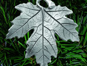 Handcrafted pewter leaf die-cast from a real maple leaf felled in the Queen’s University Arboretum in front of Summerhill (small-palm sized, single-sided)